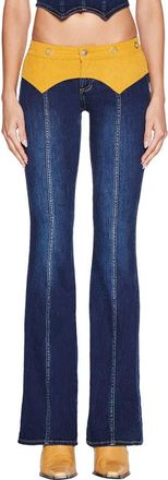 I.AM.GIA Tommie Mixed Media Flare Leg Jeans in Dark Wash at Nordstrom, Size Xx-Small