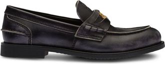 miu miu 革靴 Black/white Leather Penny Loafers | Miu Miu