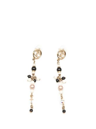 Chanel 2019 Gold Plated CC Faux Pearl Beads Drop Push Back Earrings costume earrings