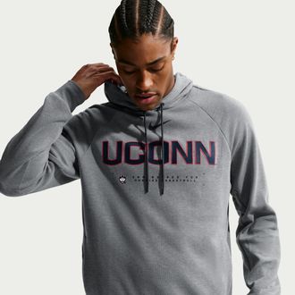 Nike Connecticut Huskies Nike Mens NCAA Basketball Coaches Pullover Hoodie in Grey | IM3048-063