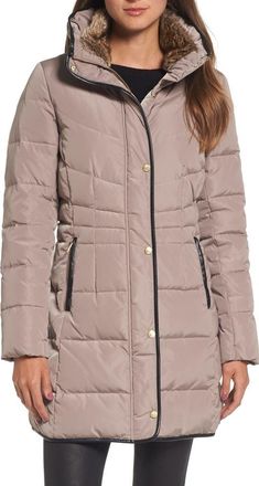 Cole Haan Quilted Down & Feather Fill Jacket with Faux Fur Trim in Cashew at Nordstrom Rack, Size X-Large