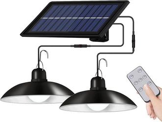 OEM Lampara Colgante Solar - Doble Cabeza Led - Control Remoto - Ip65 - Para Jardin Patio Pasillo Entrada Garaje - Negro