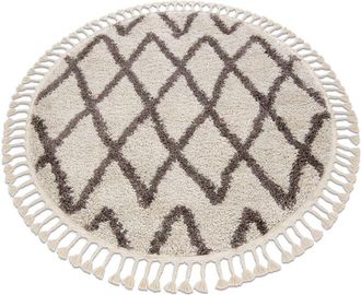 RugsX Rugsx - Carpet berber beni circle cream Fringe Berber Moroccan shaggy beige round 160 cm