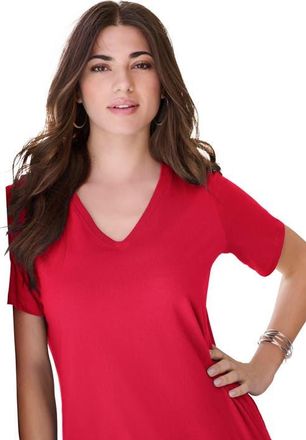 Roaman's Plus Size Cotton Ultimate V Neck Tee in Classic Red at Nordstrom, Size Medium