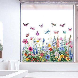 No Brand L&aacute;mina Para Ventanas, Decoraci&oacute;n Primaveral, Estampado Floral Bot&aacute;nico, Adhesivo Est&aacute;tico, Sin Pegamento, Reutilizable, Apta Para Sala De Estar, Trans
