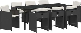 vidaXL Conjunto De Comedor De Jard&iacute;n 9 Pcs Negro Rat&aacute;n Sint&eacute;tico