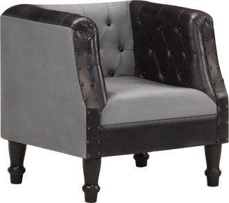 vidaXL Sill&oacute;n De Cuero Aut&eacute;ntico Y Madera Maciza De Mango Negro Vidaxl