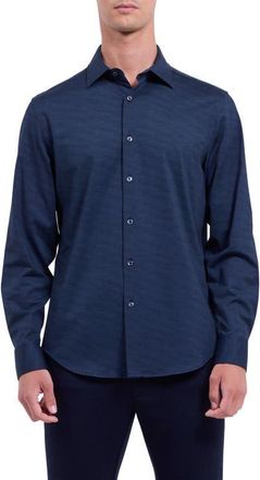 Bugatchi James OoohCotton Herringbone Button-Up Shirt in Navy at Nordstrom, Size Xx-Large