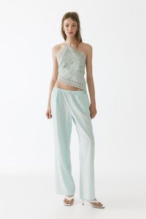 H&M Wide-leg linen-blend pants in Light Turquoise at Nordstrom, Size Xx-Large