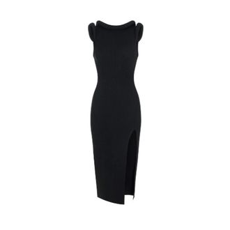 Elisabetta Franchi Lange gebreide jurk met korte mouwen - Dames - Jurken - Zwart - Maat: M