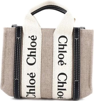 Chlo&eacute; Woody Convertible Canvas with Leather Mini tote bag - Zwart