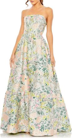 Mac Duggal Floral Brocade Strapless A Line Gown in Pastel Multi at Nordstrom, Size 18