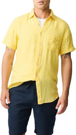 Rodd & Gunn Palm Beach Sports Fit Short Sleeve Linen Button-Up Shirt in Sunshine at Nordstrom, Size X-Large
