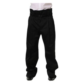 Dolce & Gabbana Wide Trousers, male, Black, Size: 2XL Straight Leg Dress Trousers
