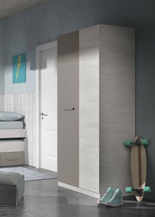 Dmora Armario Abilene, Armario Dormitorio Con 2 Puertas Batientes, Mueble Con 3 Baldas Y Barra Perchero, Cm 90x52h200, Blanco Y Marr&oacute;n, Con Embalaje Reforza