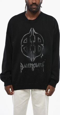 Balenciaga Maglia Girocollo UNISEX in Misto Cotone con Logo a Contrasto Balenciaga