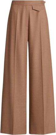 Kiton Tailored wollen en zijden broek - Dames - Wijde Broeken - Bruin - L - Wol - Broeken