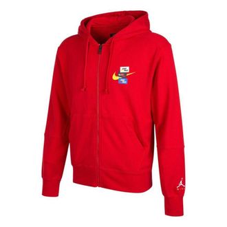 Air Jordan Mens Air Jordan Woven Label Logo Sports Hooded Jacket Red DH7727-687