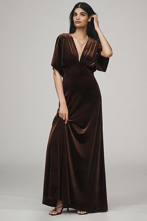 BHLDN Amelia Deep-V Stretch Velvet Maxi Dress