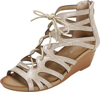 Generic Summer Retro Heeled Straps Sandals for Women Bohemian Roman Ethnic Fashion Hollow Design Beach Footwear (A, 5.5)