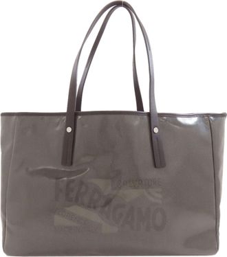 Ferragamo Black Gray Coated Canvas Tote Bag (Pre-Owned)
