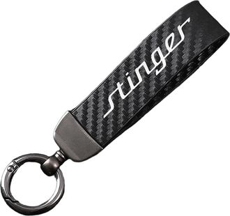 Generic Carbon Fiber Leather Car Keychain for fit KIA Stinger, Keyring 360&deg;Rotatable Swivel Anti-Lost D-Ring,Black-12.5cm