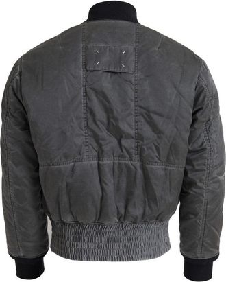 Maison Margiela Mens Gray Bomber Zipper Pocket Sleeves Jacket Nylon Clothing