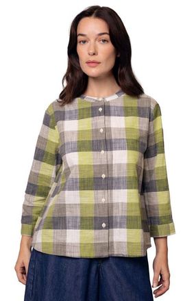 Celtic & Co. Collarless Swing Blouse in Slate /Green Check at Nordstrom, Size 10