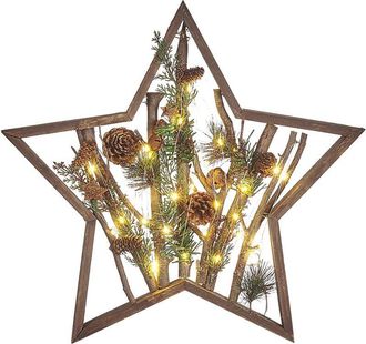 Beliani Beliani - Figura Decorativa Led De Madera De Pino Oscura 46 Cm Pi&ntilde;as Luces Navidad Dokka