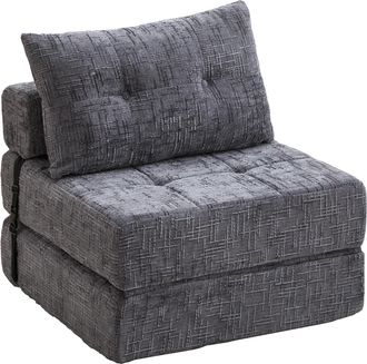 STILVORA Sof&aacute; Cama Plegable 1 Plaza Con Cojines Cervical Y Lumbar Ahorra Espacio Sof&aacute; De Suelo En Chenilla Gris