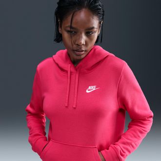 Nike Womens Nike Sportswear Club Fleece Pullover Hoodie in Pink | DQ5793-666