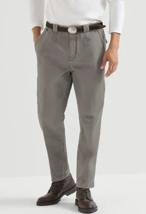 Brunello Cucinelli Cotton chevron trousers with zipped pocket in Silver at Nordstrom, Size 60