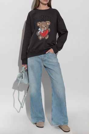 Ganni Sweatshirt With Print And Shimmering Sequins, Womens, Grey