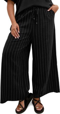 City Chic Kelly Pinstripe Pull-On Wide Leg Pants in Black Pinstripe at Nordstrom, Size Xxs
