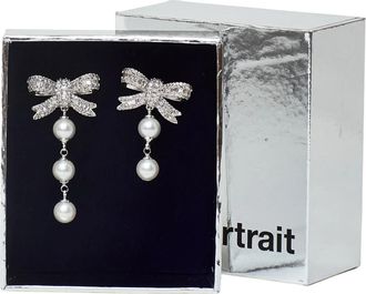 Self Portrait Oorbellen met Kristallen Strik en Pareldruppel - Dames - Oorbellen - Wit - ONE Size - Accessoires