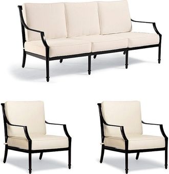 Frontgate Grayson 3-pc. Sofa Set with Two Lounge Chairs in Black Aluminum - Standard, Indigo with Canvas Piping - Frontgate