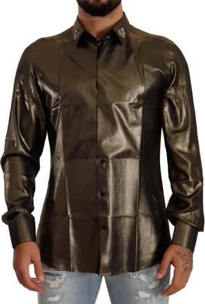 Dolce & Gabbana Metallic Gold DG Embroidered Crown Silk Top Mens Shirt (Pre-Owned)