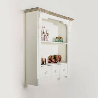 Melody Maison White Wooden Wall Shelf Unit With Drawers - 59cm X 68cm in Off-White | Size: 59 cm X 68 cm