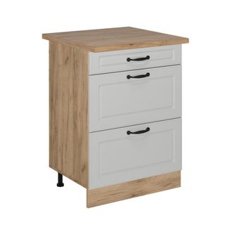 Vicco Mueble Bajo De Cocina R-line, Blanco Casa De Campo, 60 Cm Con Cajones, Et Roble