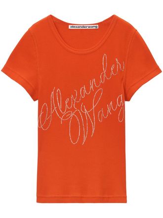 Alexander Wang logo-studded T-shirt - women - Cotton - S - Orange
