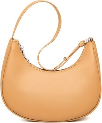 Generic Genuine Leather Shoulder Bag for Women Small Underarm Bag Elegant Handbag Fashion Ladies Purses with Zipper (Khaki)