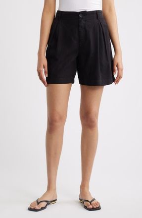 Cloth & Stone Linen Blend Pleat Shorts in Black at Nordstrom, Size X-Small