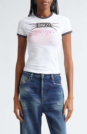 Diesel Cat Graphic Ringer T-Shirt in White at Nordstrom, Size X-Small