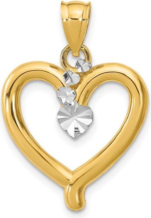 Diamond2Deal 14k Yellow Gold Rhodium Diamond-cut Heart Charm