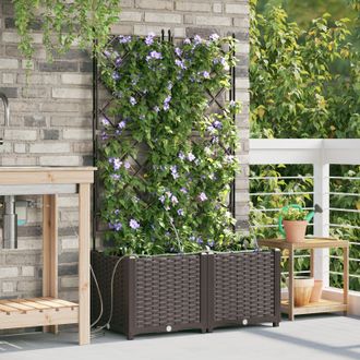 Berkfield Home Garden Planters with Water Irrigation System 2 pcs Brown