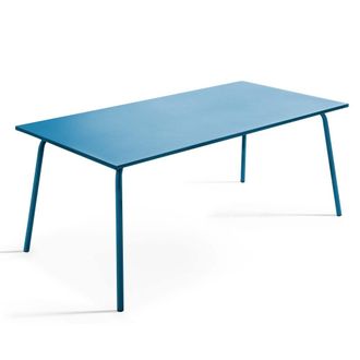 Oviala Mesa de jard&iacute;n rectangular de metal azul pac&iacute;fico