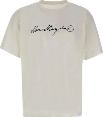 Maison Margiela Tops, Heren, Wit, XL, Katoen, Logo-print T-shirt