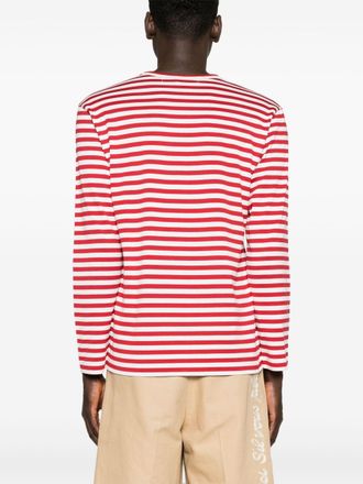 Comme Des Gar&ccedil;ons Red Heart Striped Cotton T-Shirt - Red