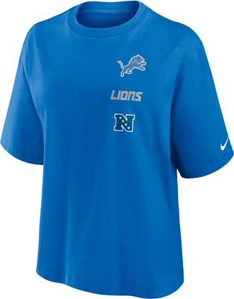 Nike Detroit Lions Primetime Premium Essential Boxy Nike Womens NFL T-Shirt in Blue | 01CM45A9J-WX5