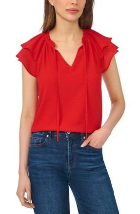 CeCe by Cynthia Steffe Fluttery Sleeve Tie Neck Top in Classic Cherry at Nordstrom, Size Xx-Small